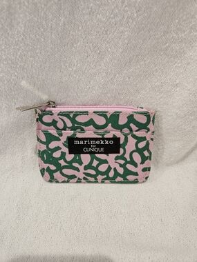 Marimekko For Clinique Green Pink Card Coin Case Purse Zip Wallet 4.5" x 3"